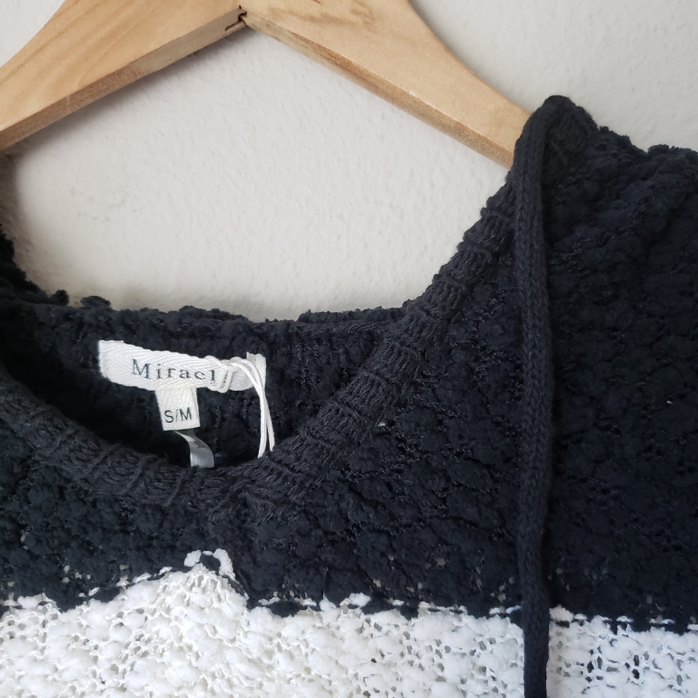 Hooded Striped High-low Knitted Pullover Sweater - Picture 7 of 10